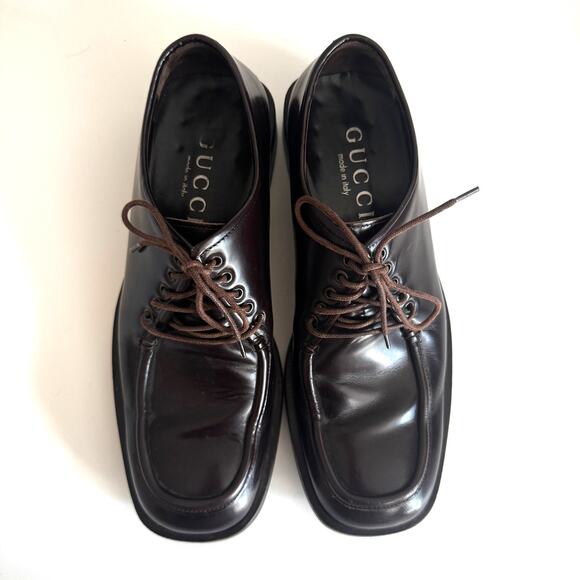 Gucci Leather Lace Up Derby Oxford Dress Shoes in Brown Size 8 - Picture 1 of 10